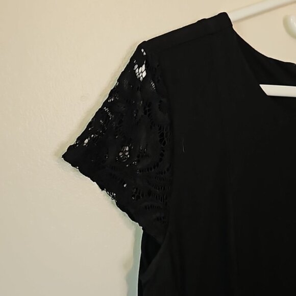 Nanette Lepore Dress Black lace Cap Sleeves w/hidden zip size 14 fit flare EUC - Picture 3 of 8